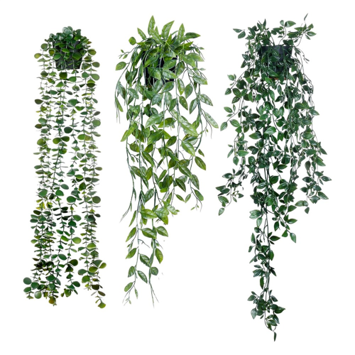 Artificial Hanging Plants 3 Pack Eucalyptus Potted Greenery Faux Mandala Vine