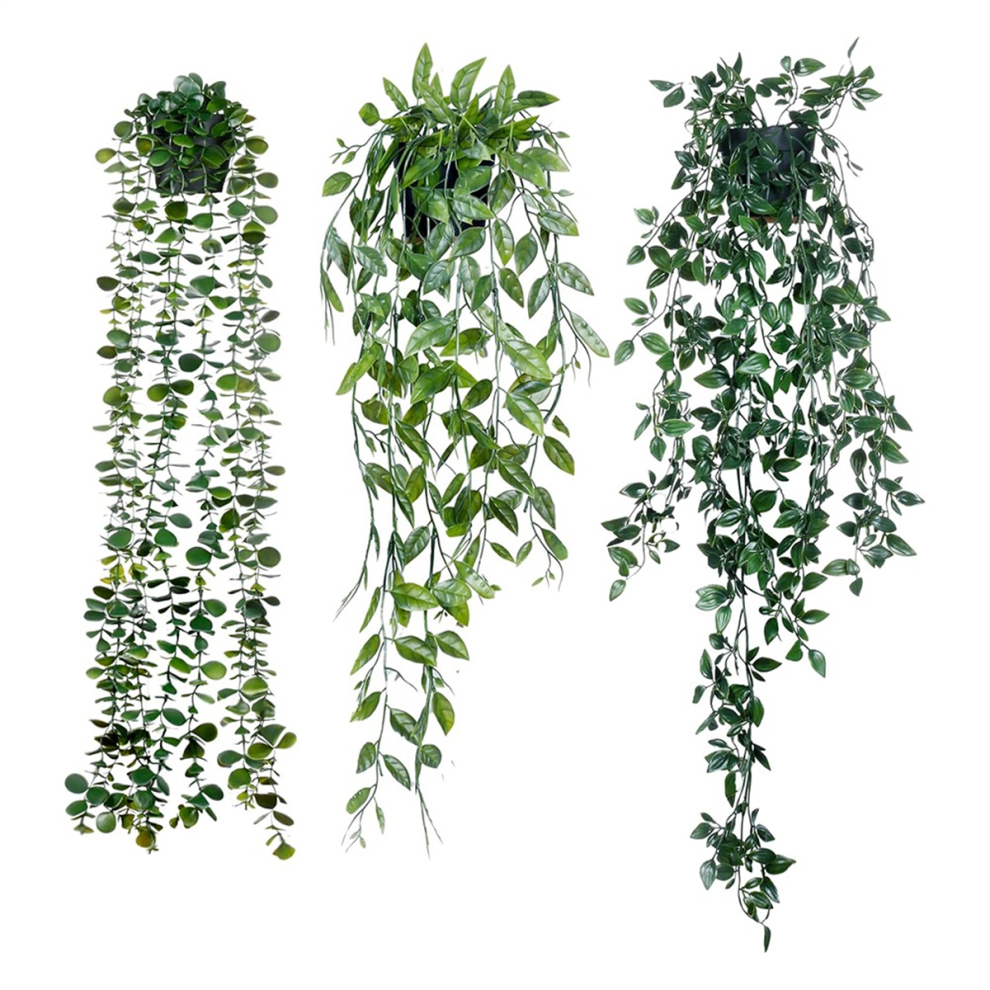 Jehiatek Artificial Hanging Plants 3 Pack Eucalyptus Potted Greenery Faux Mandala Vine Black