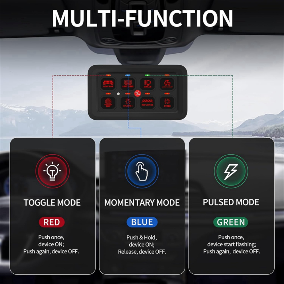 8 Gang Switch Panel Rgb Led Multifunction Toggle/Momentary/Pulsed Touch Control Pod Box Light 4853178054209