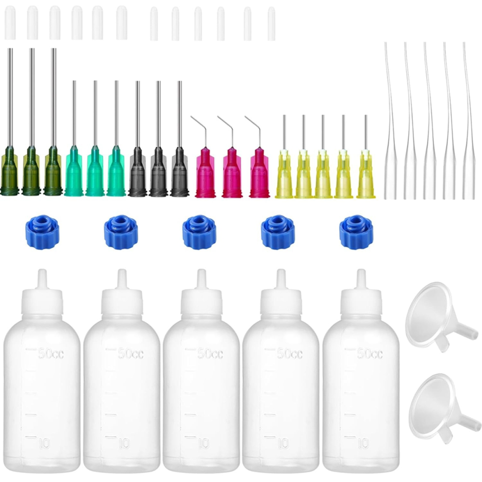 50Ml Glue Precision Tip Applicator Bottle, Needle Squeeze 14Ga 16Ga 18Ga 20Ga 25Ga Storage Cap Set 2 4853178061719