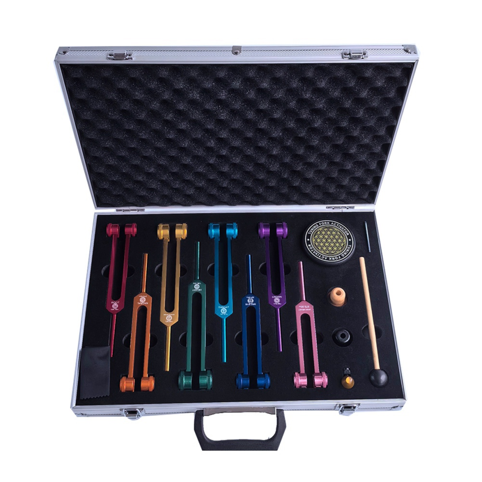 Jehiatek Chakra Tuning Fork Set, Colorful Forks With Rubber Mallet,Wrench For Healing, Sound Therapy, Yoga, Meditation