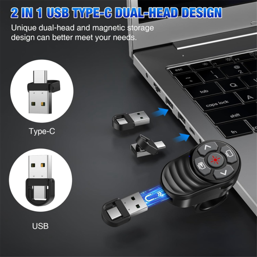 Rechargeable USB Type C Wireless Presentation Clicker, Finger Ring Presentations Powerpoint Clicker with Light Pointer 2