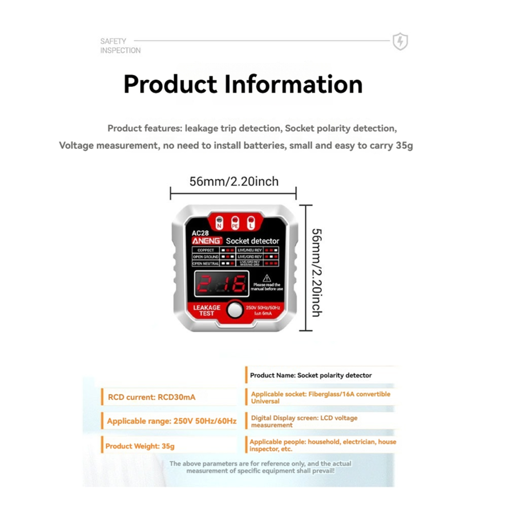 Ac28 Socket Tester With Lcd Display - Voltage And Phase Meter For Eu Outlets, Electrical Safety Inspection Tool A Plug 4853178075068