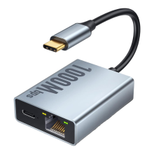 USB-C Ethernet Adapter 2-in-1 1000Mbps RJ45 Network Converter for with TV Plug and Play Grey