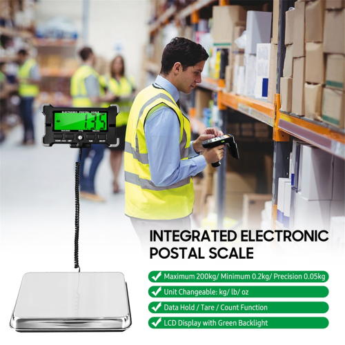 PS21 Digital Scale 200KG Electronic Postal Stainless Steel Floor LCD Backlight Display Portable 2