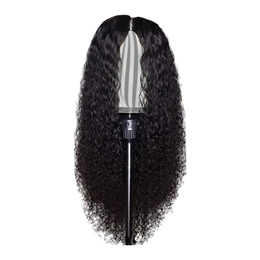 Unisex Black 24 Inch Curly Closure Wigs, Brazilian Virgin Curly Hair Front Wigs For Women, Natural Color