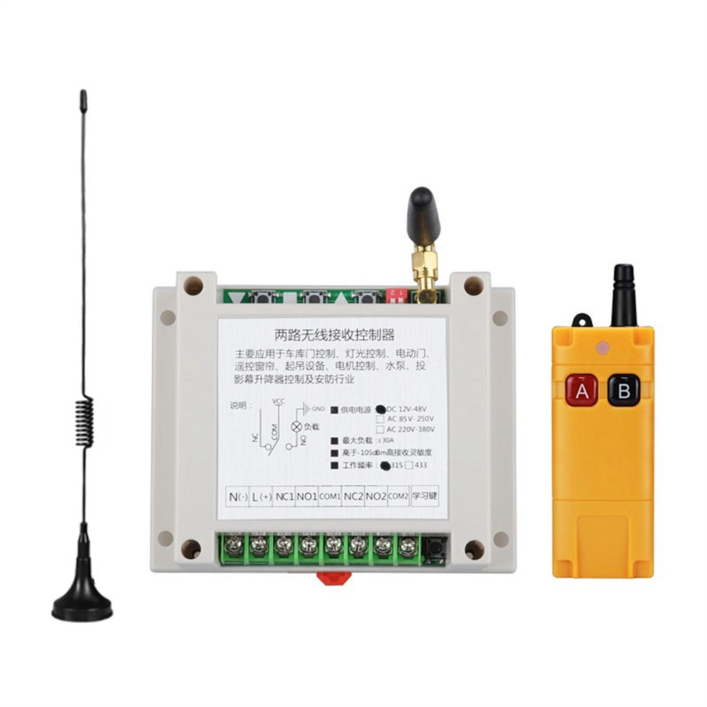 Ac220v-380V Wide Voltage 2 Channels 433Mhz Wireless Remote Control Switch For Factory Motor Traffic Gate 4851965815972