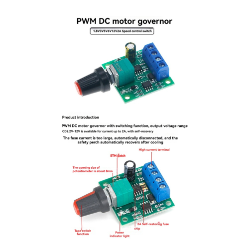 DC 1.8V 3V 5V 6V 12V 2A PWM Motor Speed Controller Low Voltage 0-100% Adjustable Drive Module 2