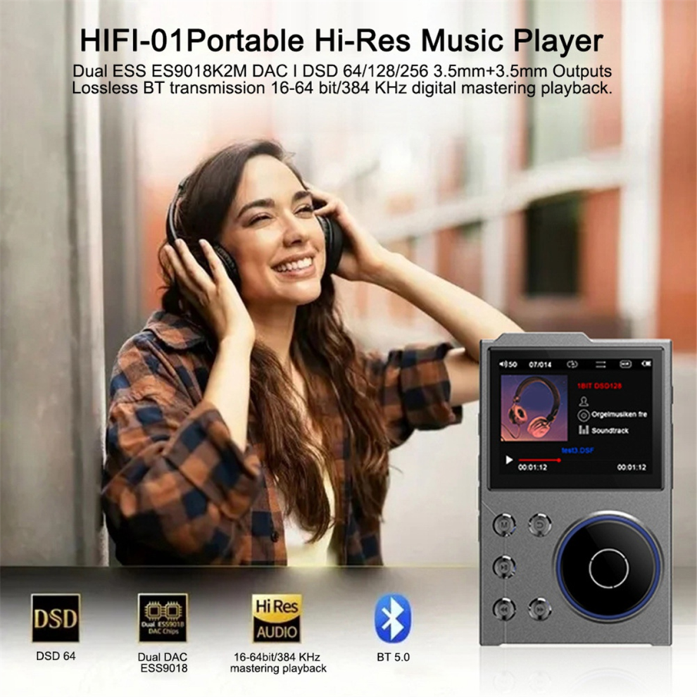 Hifi Mp3 Player Bluetooth 5.0 Lossless Audio Digital Music Portable Build In 16G Card Black 4851965899149