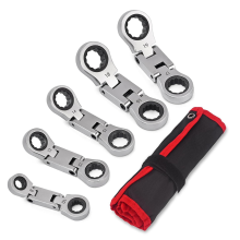 Stubby Wrenches Set, Flex-Head Ratcheting Wrench Set Double Box End Ratchet Metric 8-19mm 5 Pieces