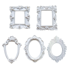5Pcs Mini Frames -White Small Vintage Flower Oval Rectangle Baroque Table Top Frame for Holiday Partys Decor