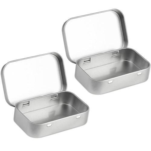 2 PCS Small Storage Box with Lid Rectangular Tin Boxes Metal for Home Silver