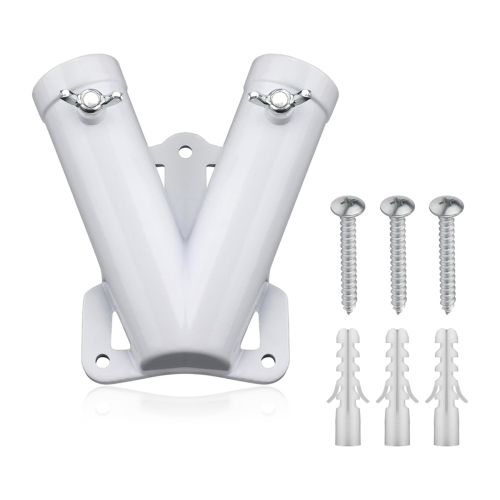 Double FlagPole Bracket Holder, V Shape Aluminum Alloy Flagpole Wall Mount Windproof Flag Mounting