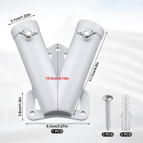 Double FlagPole Bracket Holder, V Shape Aluminum Alloy Flagpole Wall Mount Windproof Flag Mounting 2