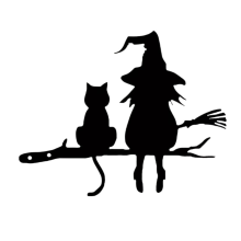 Iron Silhouette Cute Witch and Cat Garden Stake on the Branch Yard Art Decor, Tree Stump Plug-In, for Courtyard