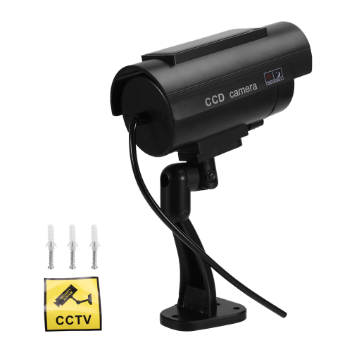 Simulation Solar Camera Outdoor Surveillance Fake Dummy Cam with LED Light Black 2