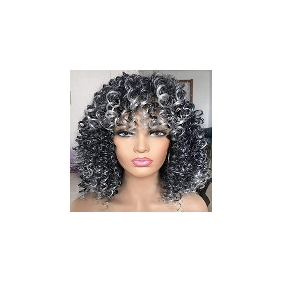 Unisex Black,Grey African Ladies Short Synthetic Wig 13 Inch Fluffy Natural Style Permed Dyed Black Grey For Women