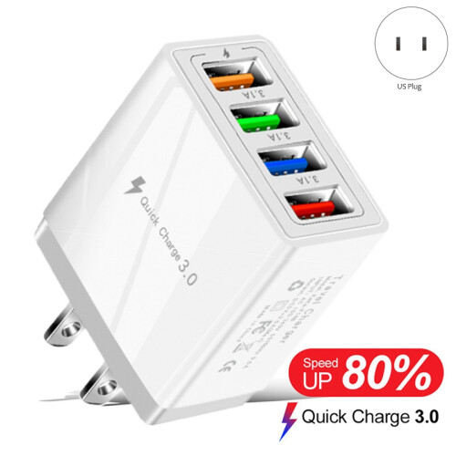 4 USB Fast Charging Adapter,with LED Light Charge Charger 5V3A Type-C QC3.0 Adapter(US Plug) 2