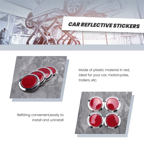 4 Pcs Auto Car Plastic Round Reflective Reflector Sticker Red 2