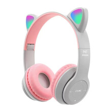 Bluetooth Cat Ear Headphones for Kids Wireless Mode Foldable Headset with Mic, RGB LED Light Gift School Gaming B
