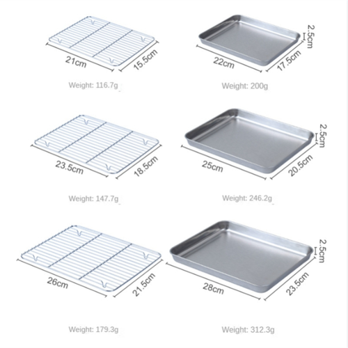 Flat Bottom Drain Tray, Barbecue Grid Rack, Draining and Preparation Baking Tray with Cooling Rack Set 2