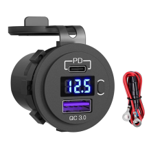 12V 24V Quick Charge 3.0 USB SUV Car Charger Waterproof 36W Type C PD Outlet Fast with on OFF Power Switch