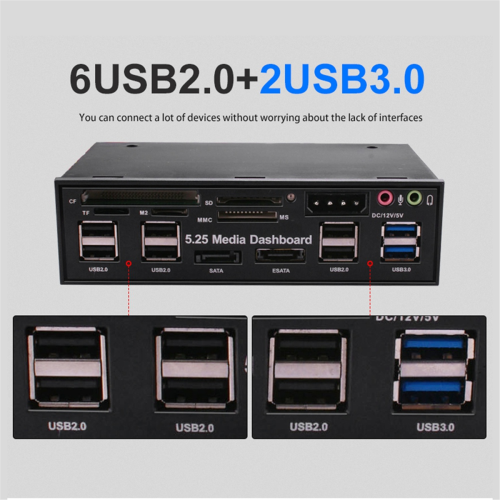 5.25 Inch Media Dashboard with USB 2.0/3.0 E- Multi-Card Reader for Desktops 2