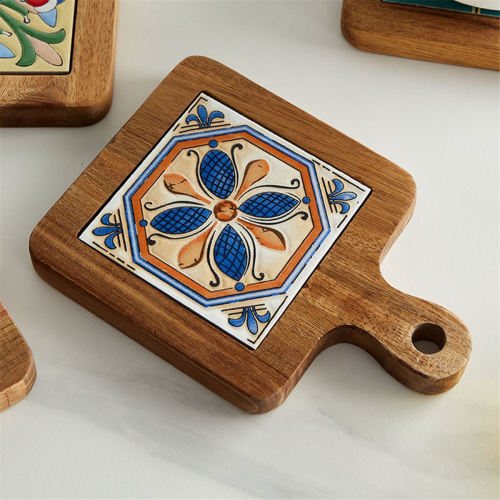 Solid Wood Tile Insulation Pot Mats, Home Retro Placemats, High Temperature Resistant Kitchen Table Mats Coasters C 2
