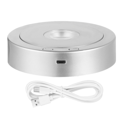 Round Stand Led Rotating Display Base for Crystals Lighted 8 Light Modes Pedestals(Silver)