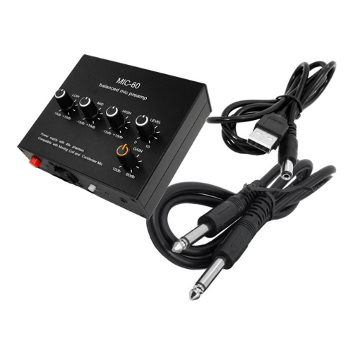Balanced Dynamic Microphone Amplifier Music Audio MIC-60 with 48V Phantom Power 6.5mm Cable