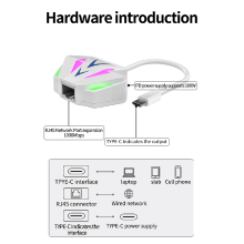 Type C to RJ45 Ethernet Adapter Network Card 10/100/1000Mbps RGB Lighting Effect for PC Computer Laptop White