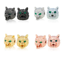 8 PCS Wolf Bead Spacer Beads, Mixed Color Brass Pave Zircon Wolf Head Charms for Jewelry Making, 0.57x0.46 Inch
