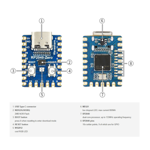 RP2040-Zero Microcontroller Development Board for RP2040 Dual-Core M0+ Processor 2MB Flash 10Pcs 2