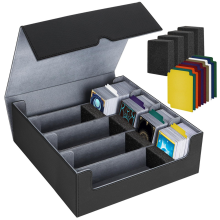Trading Card Storage Box,4 Rows Deck Case ,Magnetic Closure Box for Game Cards Black&Gray