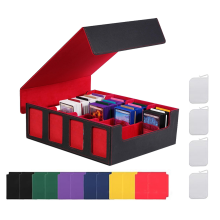 Trading Card Storage Box with Window, 4-Row Deck Case Removable Lid,Card for Game Sports Black&Red