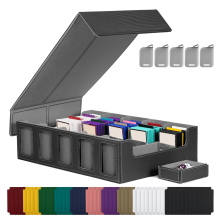 Trading Card Storage Box with Window, 5-Row Deck Case Removable Lid,Card for Game Sports Black+Gray