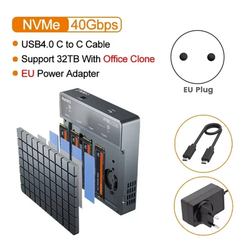 4 Bay USB4.0 40Gbps M.2 NVMe SSD Enclosure Compatible to Type-C 4.0 32TB Solid State Drive Case EU Plug 2