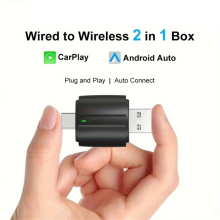WIFI6 Dual Interface Wireless CarPlay Adapter 2In1 CarPlay+Android Auto USB-A and USB-C for Wireled to