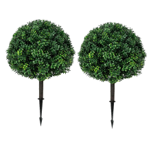 Artificial Boxwood Ball Tree 2 Pack, UV Resistance Rated with Spike, Easy to Install, Fake Outdoor Plant for Front Door