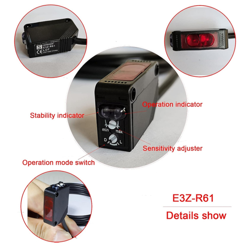 E3Z-R61 NPN Photoelectric Beam Sensor with Bracket Mirror Reflection Switch 2m Range 2
