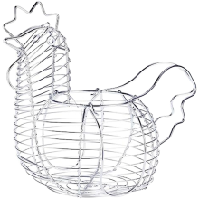 Metal Wire Egg Baskets for Eggs, Chicken Shaped Holder, Rustic Round Gathering with Handle