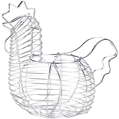 Metal Wire Egg Baskets for Eggs, Chicken Shaped Holder, Rustic Round Gathering with Handle