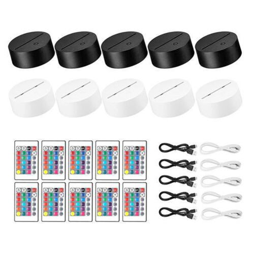 10 Pack 3D Night LED Light Lamp Base + Remote Control USB Cable, 16 Colors Show Display Stand for Acrylic