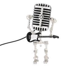 Mic Robot,Retro Style Microphone Robot Table Lamp,Holding Guitare Night Light,Vintage Desk Lamp Black