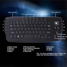 2.4G Wireless Ergonomic Mini Keyboard Gaming with 15 Multimedia Keys and Trackball
