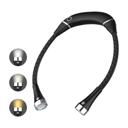 Foldable USB Neck Reading Light with 3 Modes, 1200mAh, Black 2
