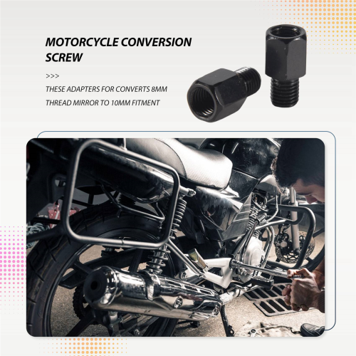 2 PCS MIRROR ADAPTORS CONVERTS CLOCKWISE 8MM TO 10MM BLACK 2