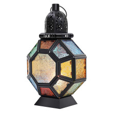 Retro Iron Candle Lantern,Portable Moroccan Stained Glass Holder Hanging Lamp Horse Light Wind Lantern,Home Decor
