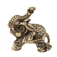 Vintage Brass Auspicious Elephant Pendant Keychain Metal Animal Furniture Decoration