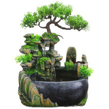 Indoor Simulation Resin Rockery Waterfall Statue Feng Shui Water Fountain Home Garden Crafts-US Plug-A